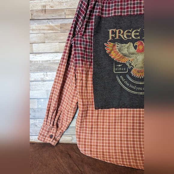 Free Bird Upcycled Handcrafted Dip Dye Bleach Flannel Shirt - Picture 3 of 13